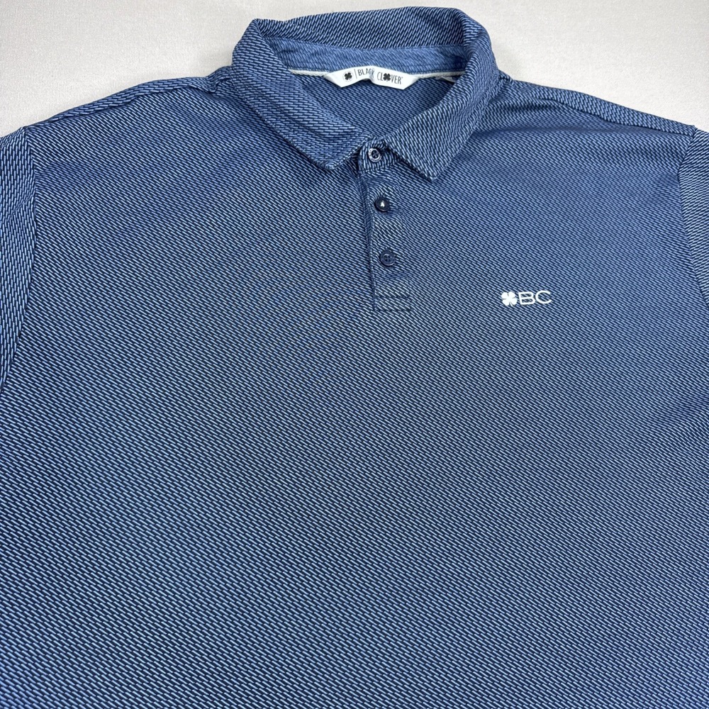 Black Clover Polo Shirt Men's XXL Blue Geometric Cotton Blend Golf Outdoor